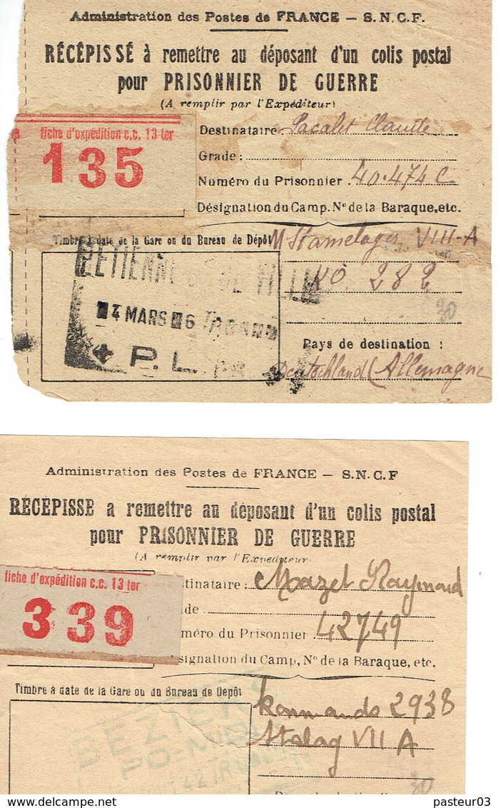 Bulletin De Colis Postal Récépissé De Prisionnier De Guerre 19-04-1941 - Lettres & Documents