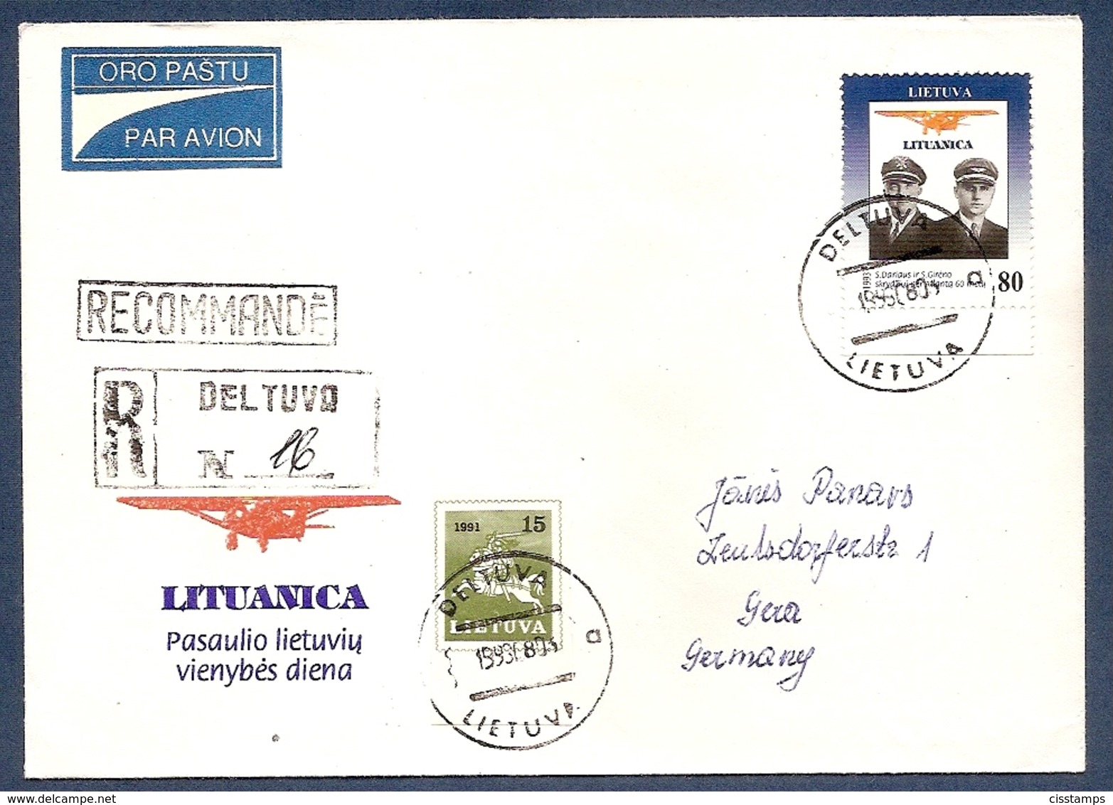 Lithuania 1993●Airplane LITUANICA●Transport●Pilots Darius&Girenas●R-Cover - Lituania