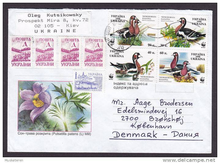 Ukraine KIEV Flower Cachet Cover 2000 Cover Brief To Denmark 4-Block Birds Vogel Oiseau WWF Panda Issue - Ukraine