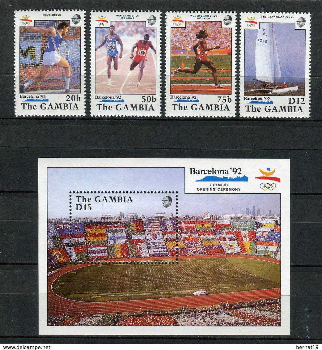 Barcelona 92. Gambia 1990. Yvert 965-68 + Block 99 ** MNH. - Summer 1992: Barcelona