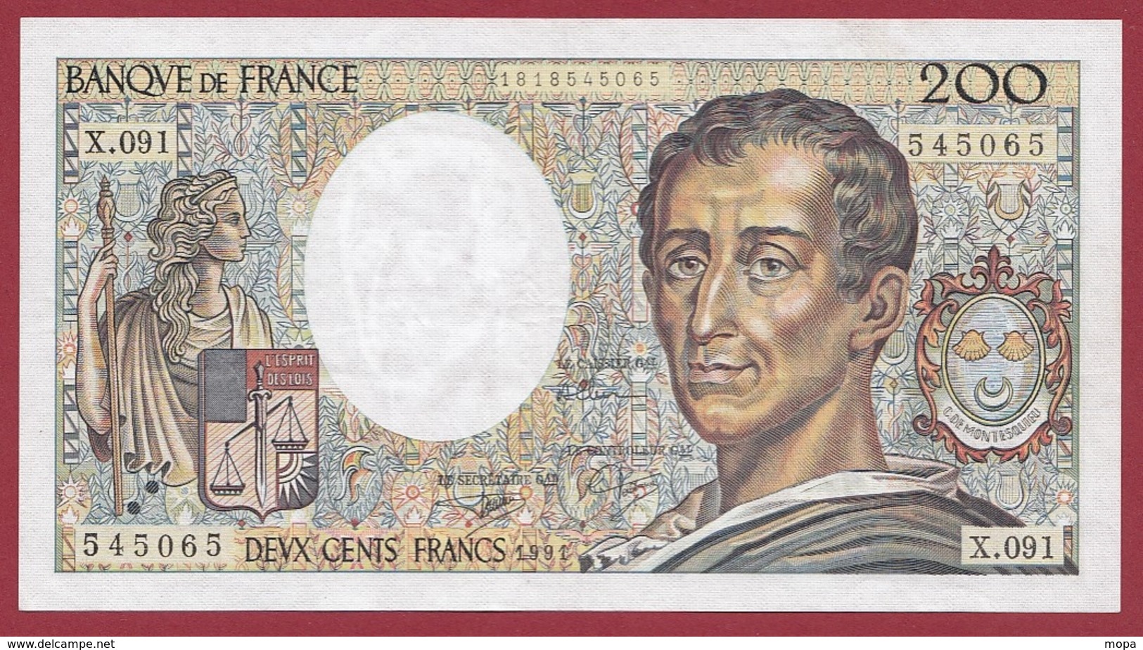 200 Francs "Montesquieu" 1991 ----SUP----ALPH.X.091---AUCUN TROU D EPINGLE--BEAU BILLET - 200 F 1981-1994 ''Montesquieu''