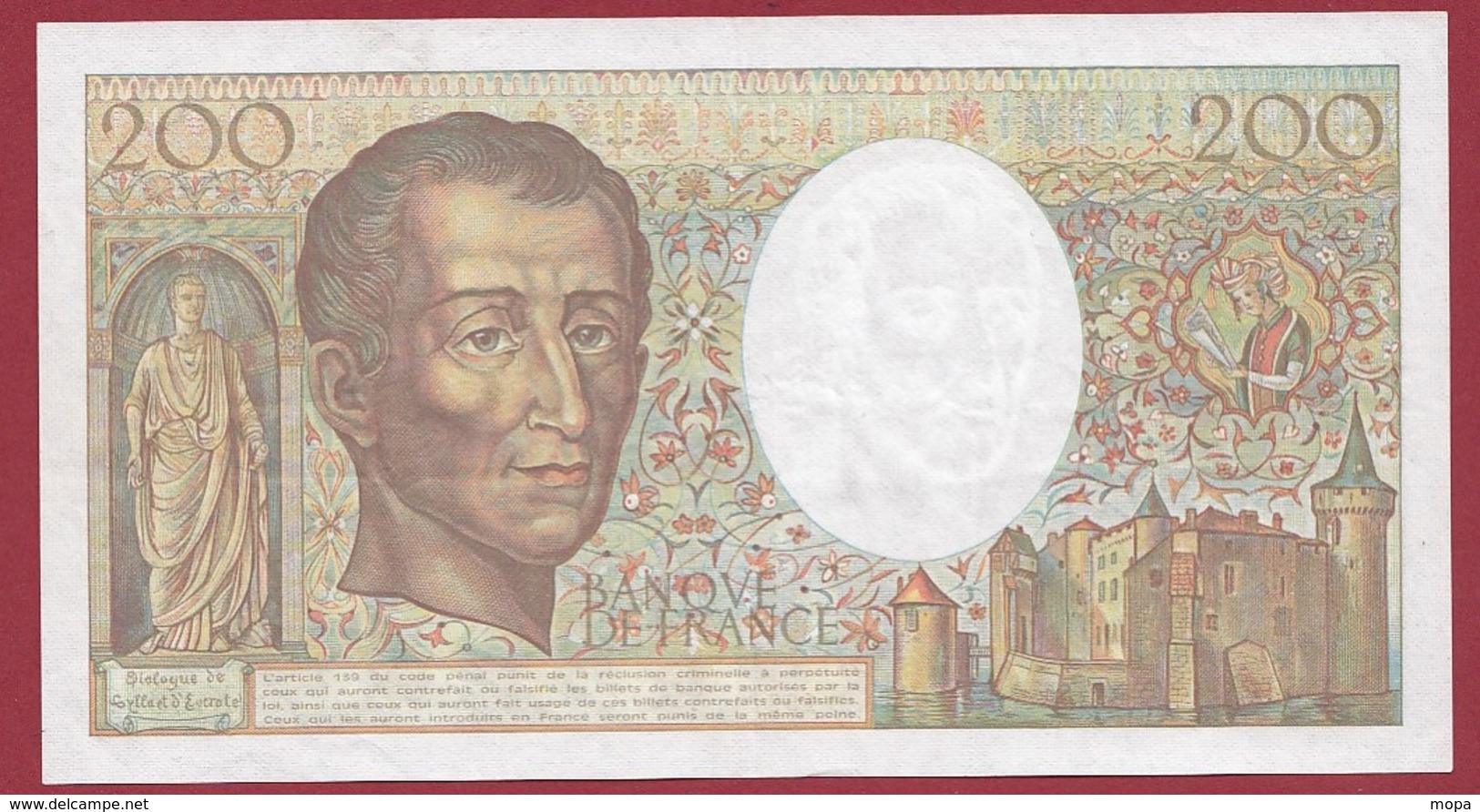 200 Francs "Montesquieu" 1991 ----SUP----ALPH.X.091---AUCUN TROU D EPINGLE--BEAU BILLET - 200 F 1981-1994 ''Montesquieu''