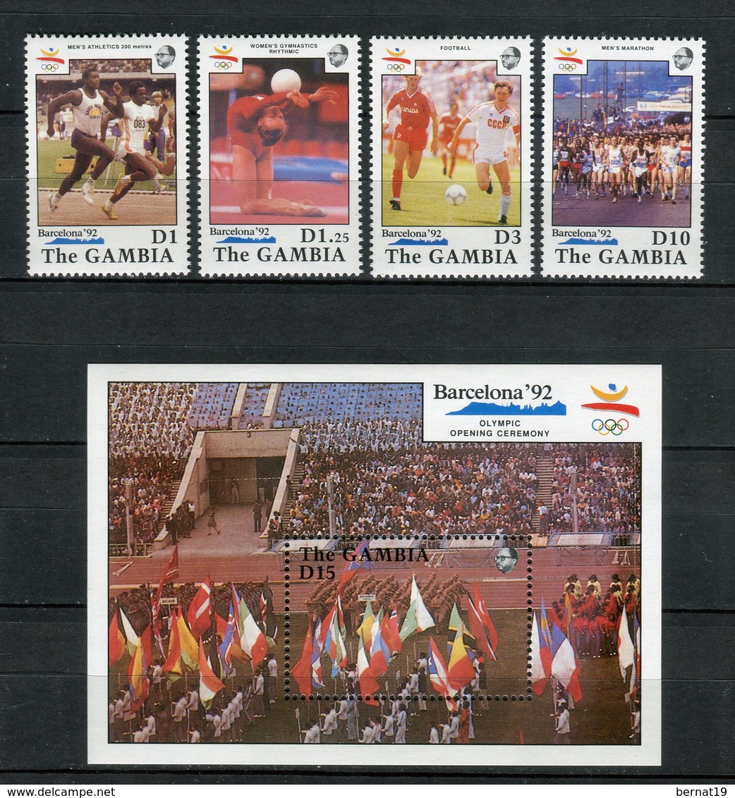 Barcelona 92. Gambia 1990. Yvert 969-72 + Block 100 ** MNH. - Summer 1992: Barcelona