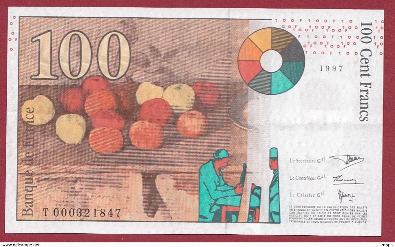 100 Francs "Cézanne" 1997 ---TTB+--ALPH -T- Numéro .000321847---PREMIER MILLION - 100 F 1997-1998 ''Cézanne''
