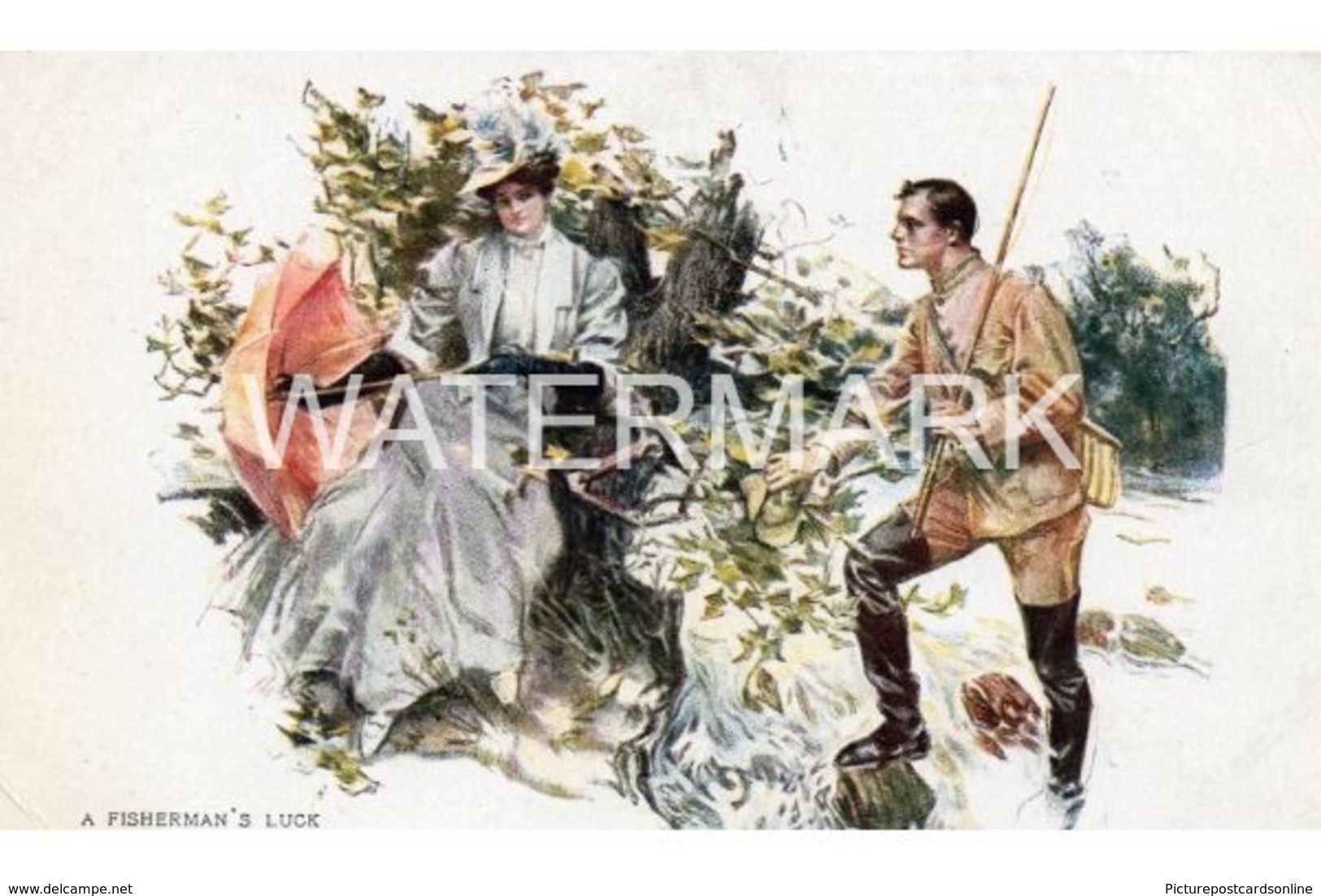 A FISHERMAN LUCK OLD ART COLOUR POSTCARD  ARTIST SIGNED USA - Other & Unclassified