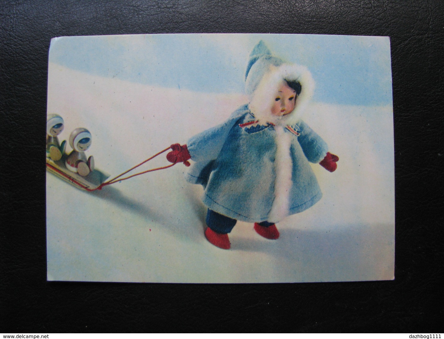 USSR Soviet Russia Doll Dolls Eskimo  Eskimos On A Sled Unused Postcard Clean Askinazi 1968 - Jeux Et Jouets
