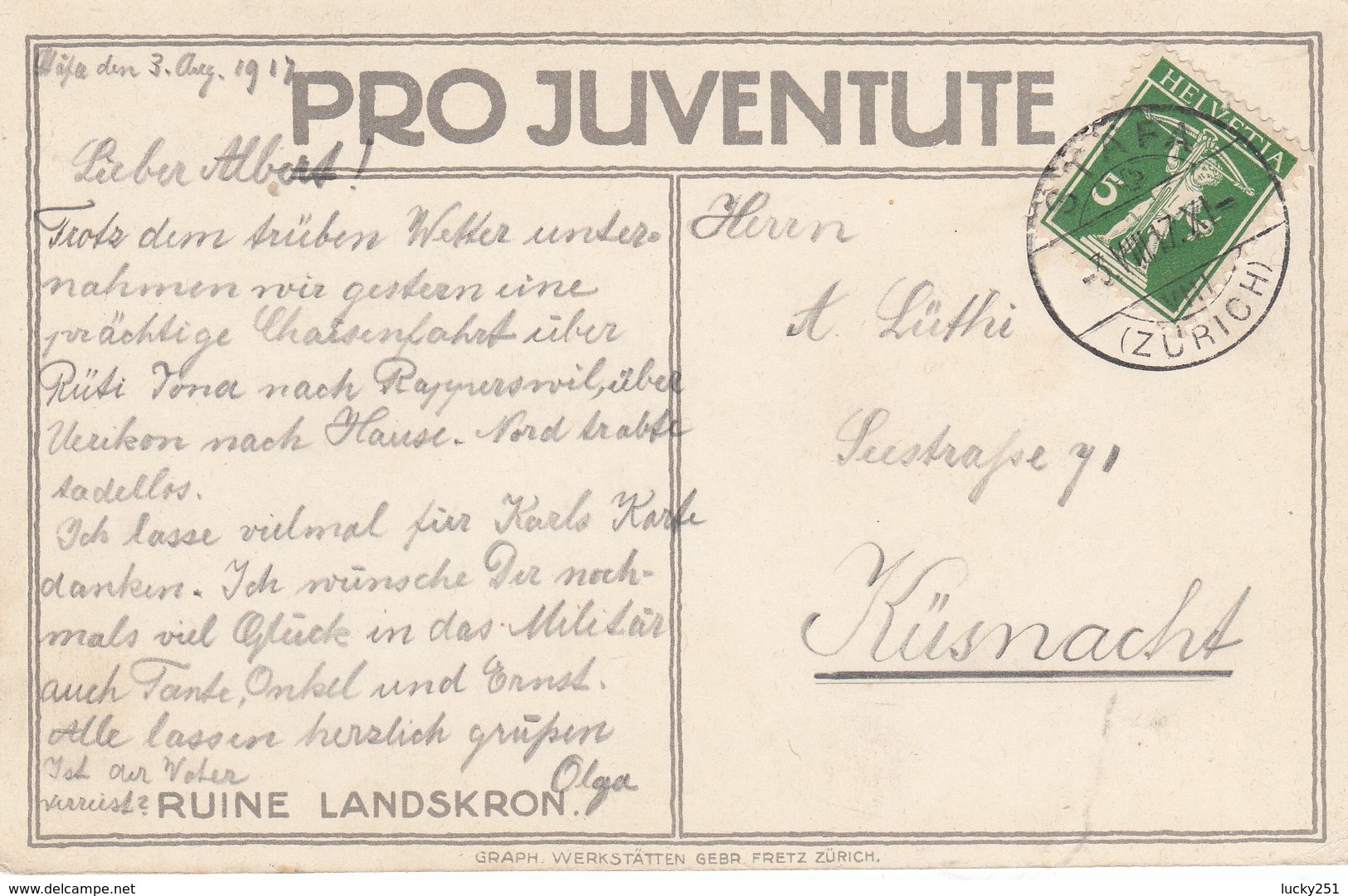 Suisse - Carte Pro Juventute N°34 - Ruine Landskron - Storia Postale
