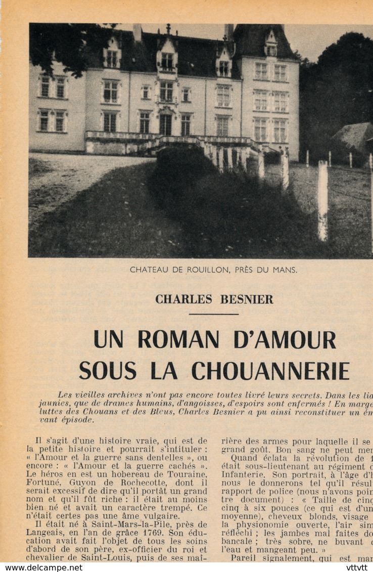 1954 : Document, CHOUANNERIE, Roman D'amour, Saint-Mars-la-Pile, Château De Rouillon, Château De Ranay, Montoire... - Collections