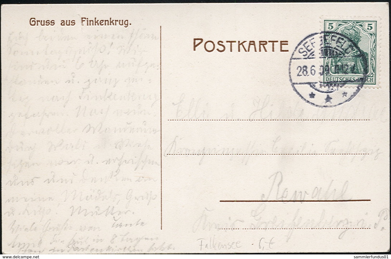 AK/CP Finkenkrug  Falkensee  Bier  Spandauer Berg Brauerei    Gel/circ.  1909   Erhaltung/Cond.  2-  Nr. 01059 - Falkensee