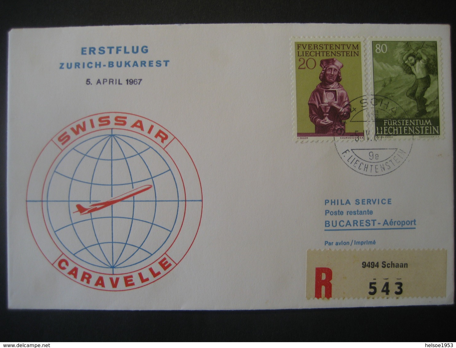 Liechtenstein- Recobeleg  Mi.Nr. 471+411 Luftpost - Briefe U. Dokumente