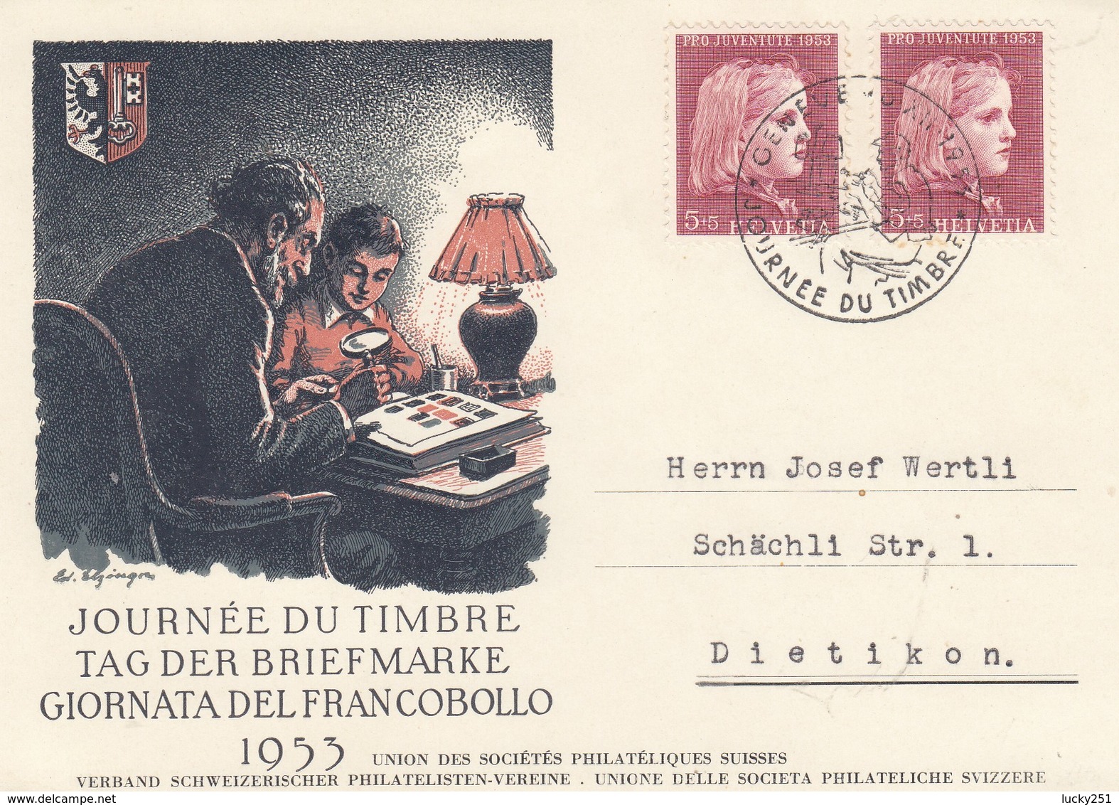 Suisse - Année 1953 - Carte Oblitérée 06/12/1953 - Journée Du Timbre 1953 Genève - Lettres & Documents