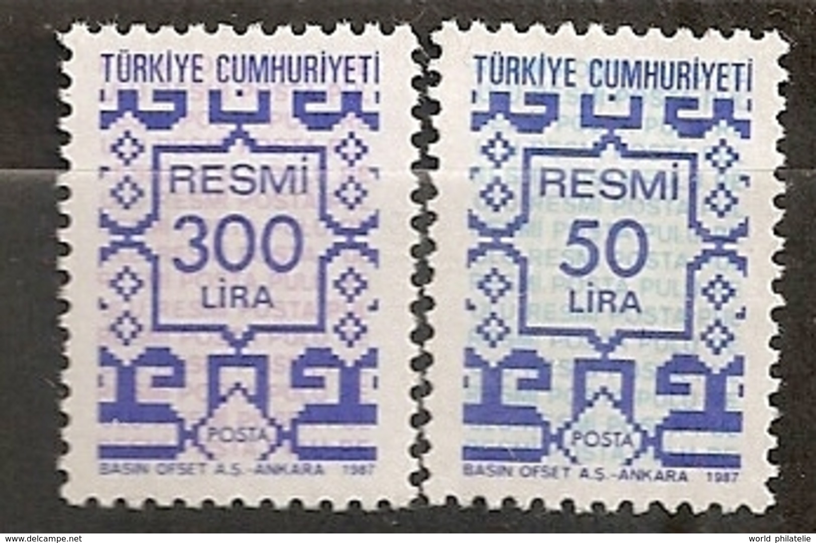 Turquie Türkiye 1987 N° Service S 180 / 1 ** Arabesques, Motif, Beaux-arts, Ornement, Arts Graphiques, Tapis, Tapisserie - Official Stamps