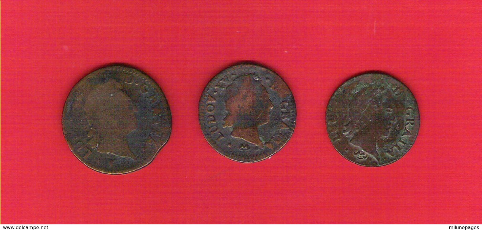 Monnaies Royales Françaises Lot 3 Pièces Louis XV 1 Sol Vieille Tête  Et 2 1/2 Sol 1770 1772 1773 - 1715-1774 Luis XV El Bien Amado