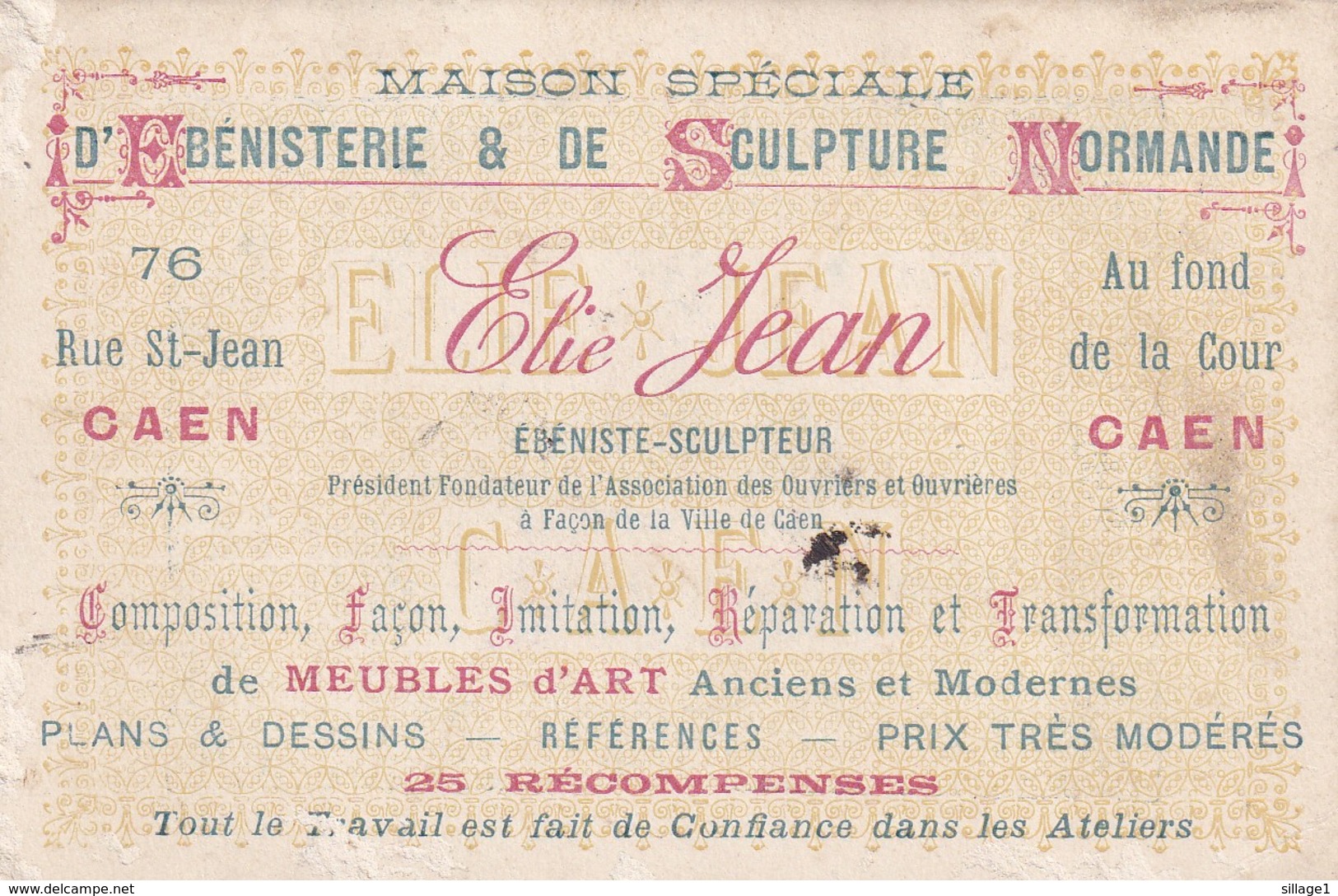 CAEN - Ville De Caen 2ème Exposition Ouvrière 1909 - Ebénisterie & De Sculpture Normande Elie Jean 76 Rue St Jean - Visiting Cards