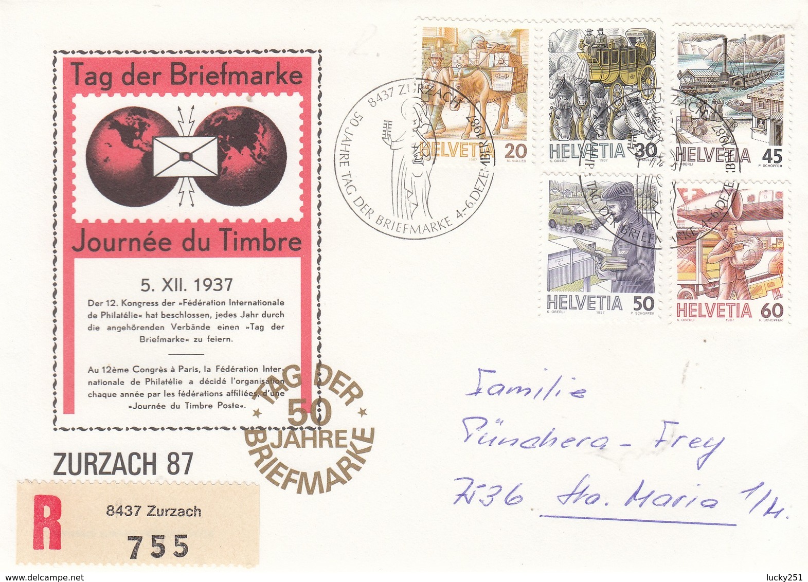 Suisse - Année 1987 - Lettre Oblitérée 04-06/12/1987 - Journée Du Timbre 1987 Zurzach - Cartas & Documentos