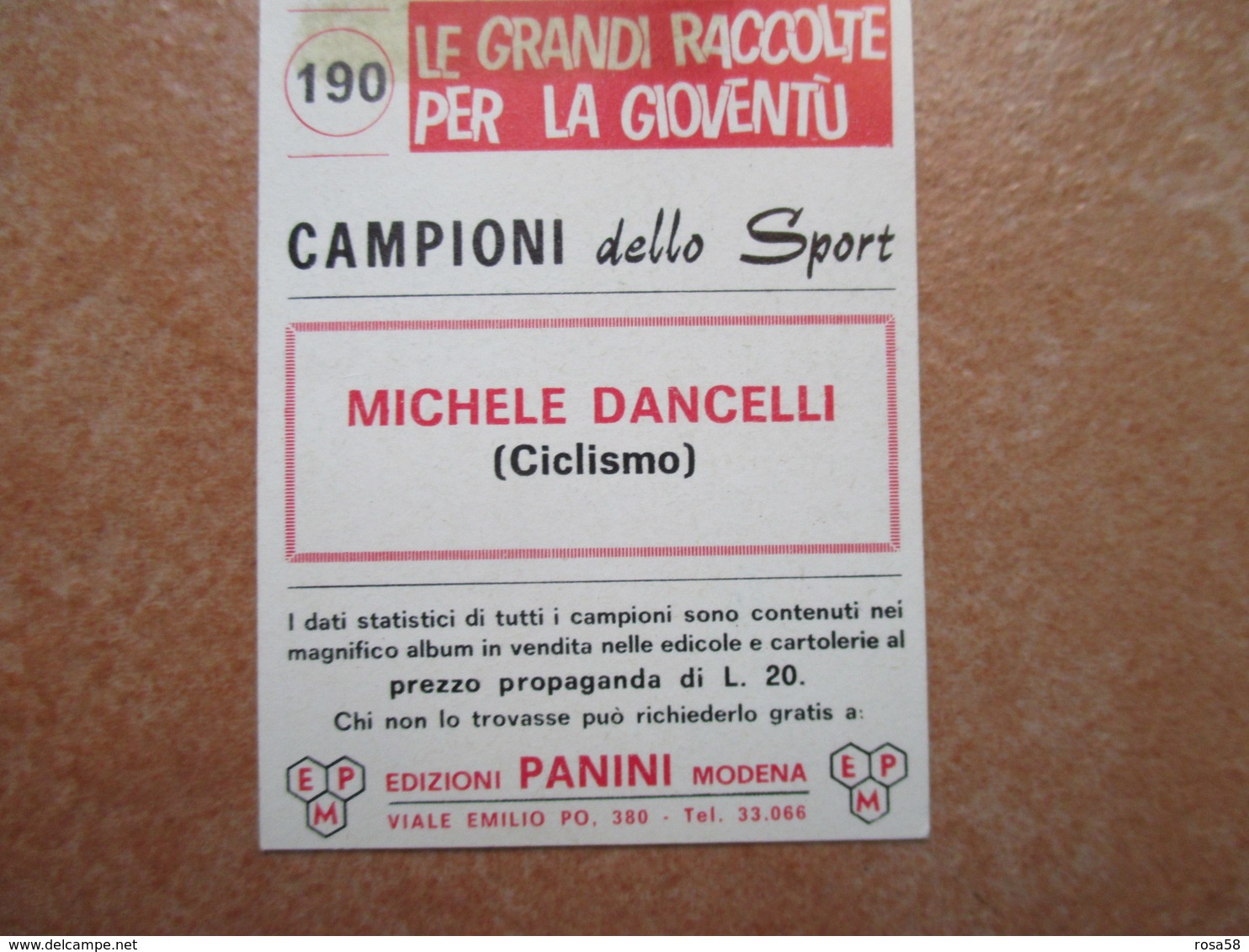 Figurina Edizione PANINI Campioni Dello Sport  N.190 Michele DANCELLI  Ciclismo  Macchie - Edizione Italiana