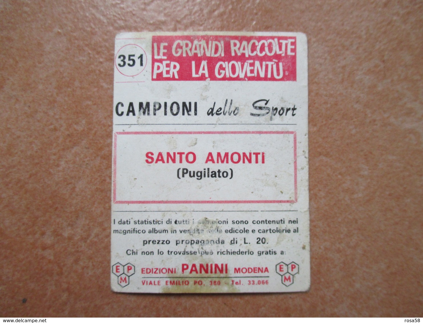 Figurina Edizione PANINI Campioni Dello Sport N.351 Santo AMONTI Pugilato Macchie - Edizione Italiana