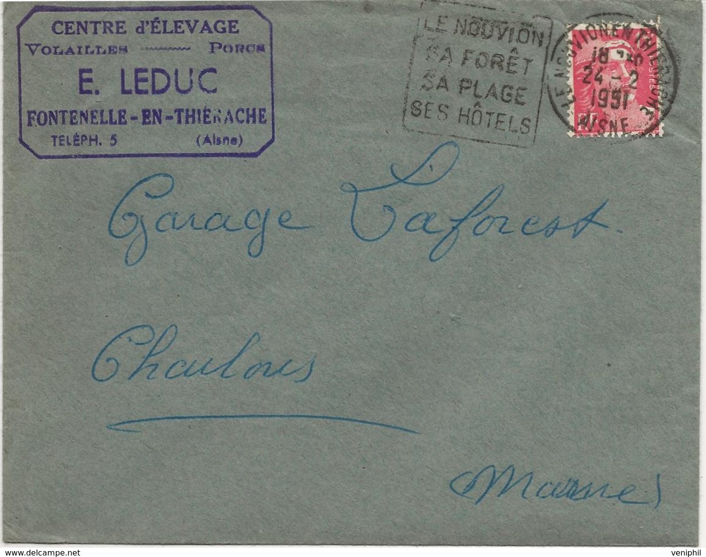 LETTRE OBLITERATION DAGUIN " LE NOUVION -SA FORET -SA PLAGE -SES HOTELS -AISNE - ANNEE 1951 - Mechanical Postmarks (Other)