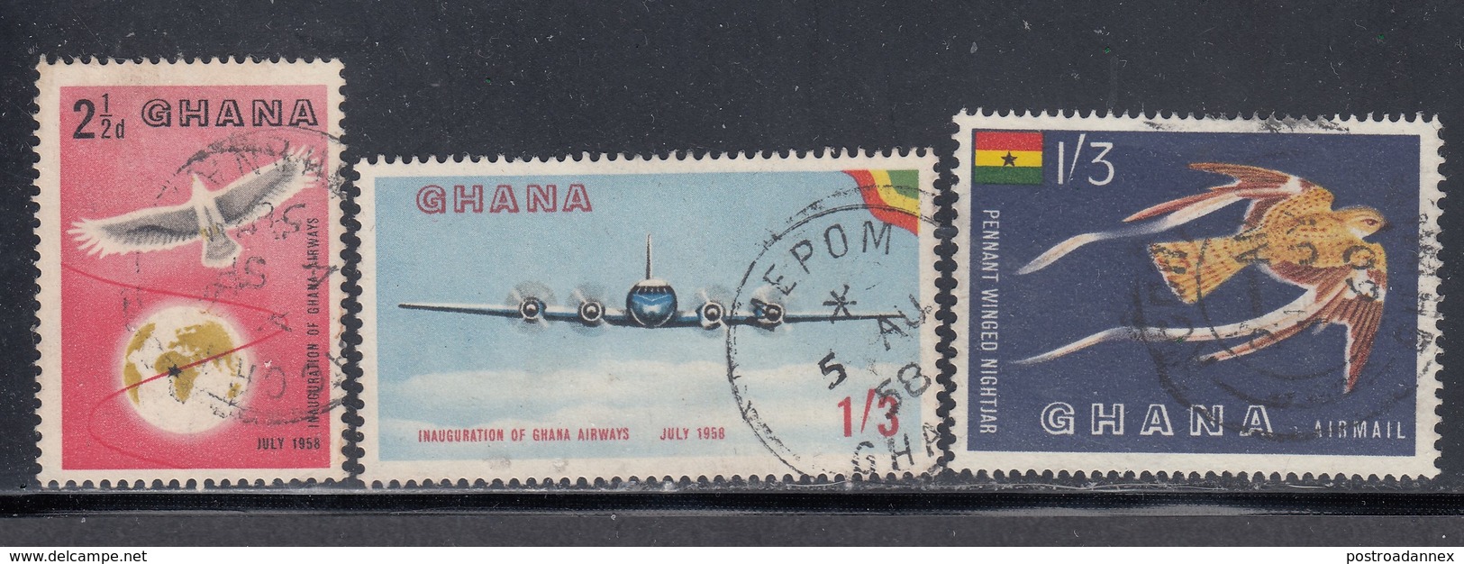 Ghana, Scott #32-33, C1, Used, Inauguration Of Ghana Airways, Pennant Winged Nightjar, Issued 1958-59 - Ghana (1957-...)