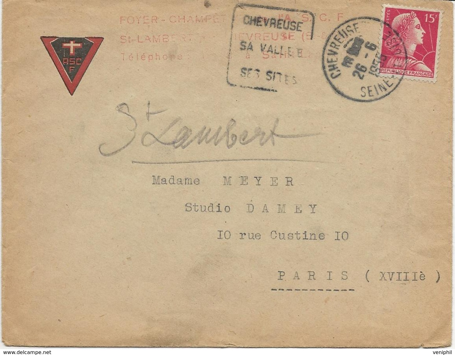 LETTRE OBLITERATION DAGUIN " CHEVREUSE SEINE ET OISE - SA VALLEE SES SITES -1956 - 1921-1960: Modern Tijdperk