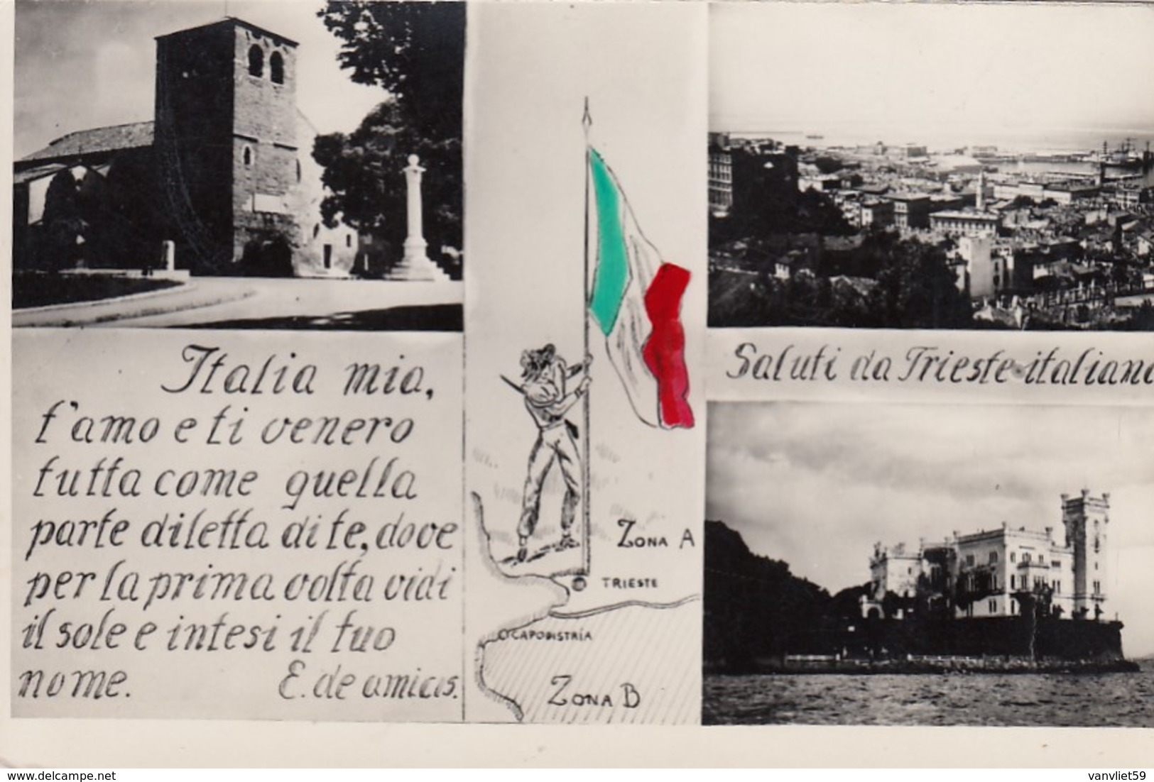TRIESTE-SALUTI DA TRIESTE ITALIANA-3 IMMAGINI-CARTOLINA VERA FOTOGRAFIA-NON VIAGGIATA-ANNO 155-1960 - Trieste