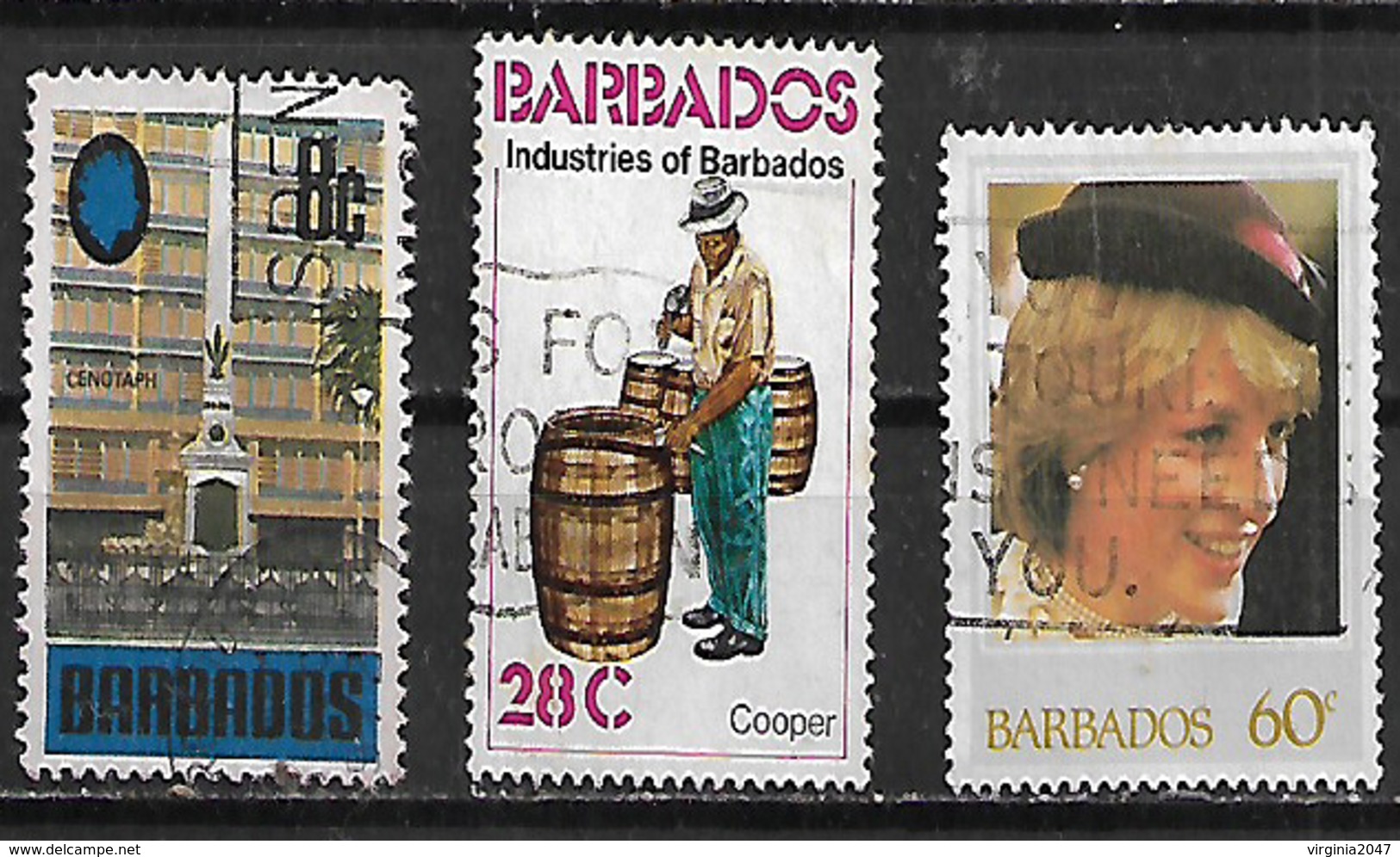 1970-82 Barbados Monumento-industria-lady Di 3v. - Barbados (1966-...)