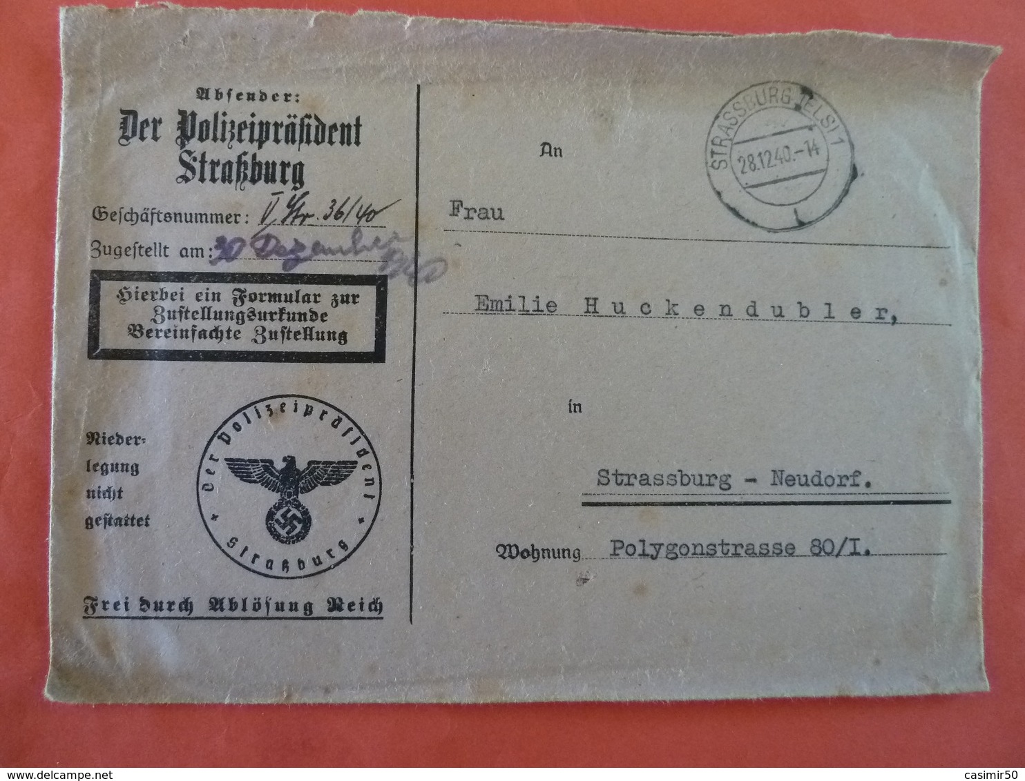 STRASBOURG LETTRE DU “POLIZEIPRÄSIDENT“ - Historical Documents