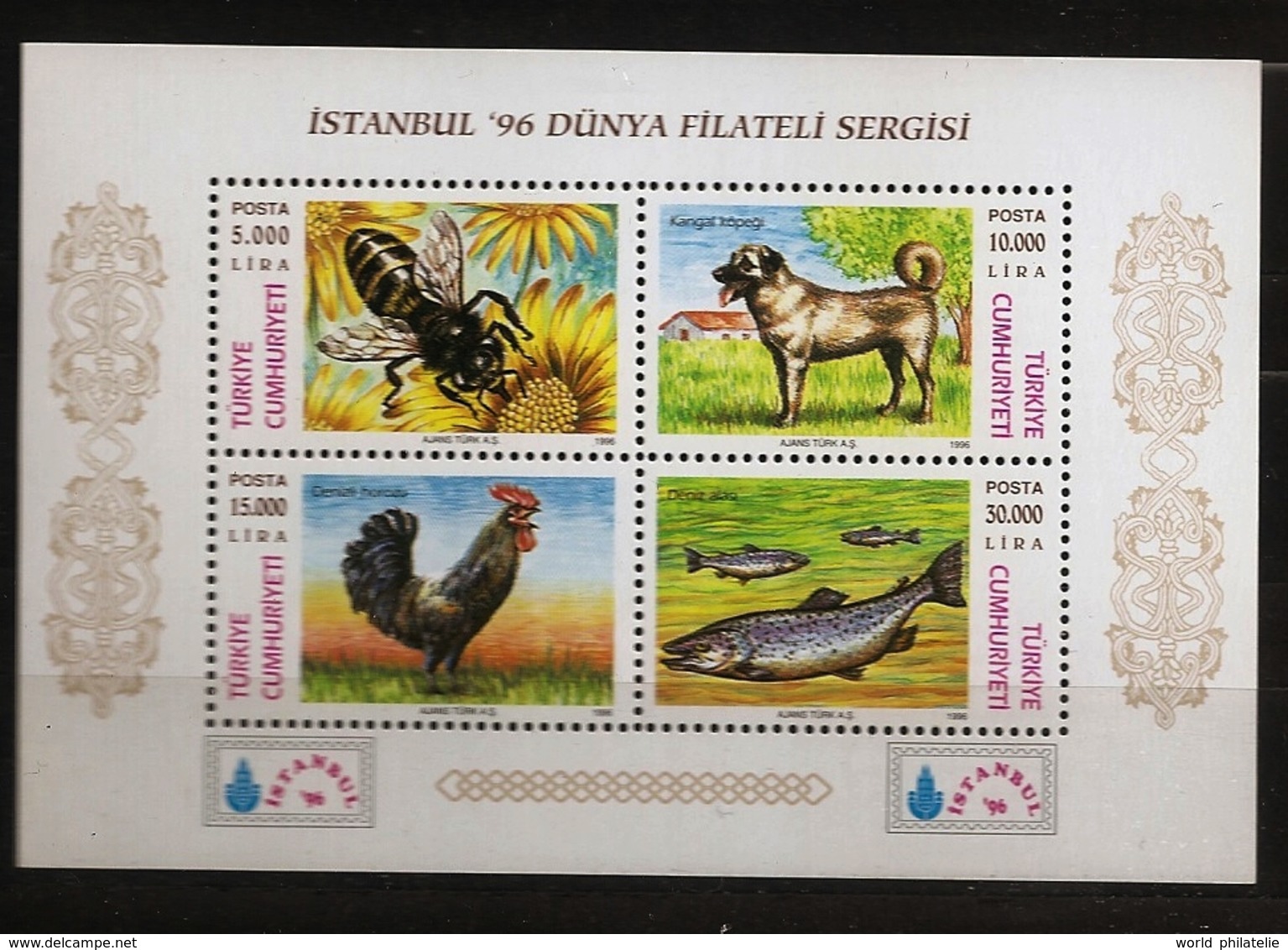 Turquie Türkiye 1996 N° BF 32 ** Animaux, Philatélie, Abeille, Miel, Chien, Poule, Coq, Poisson, Saumon, Fleur, Pollen - Unused Stamps