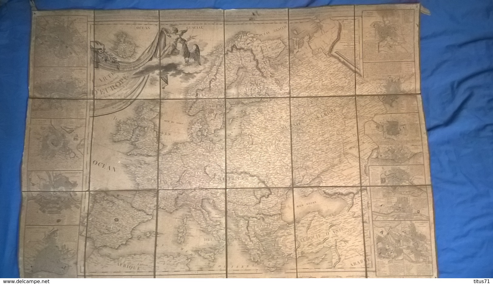Carte D'époque De L' Europe Du 1er Empire En 1813 - Authentique - Entoilée - 78 X 112 Cm - Cartes Géographiques