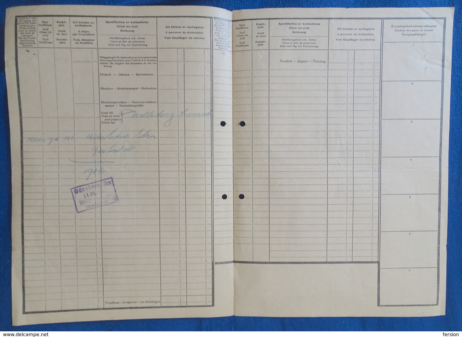 1947 SWEDEN - Hungary Transport Railway IMPRINT WAYBILL REVENUE - Göteborg - Fiscale Zegels