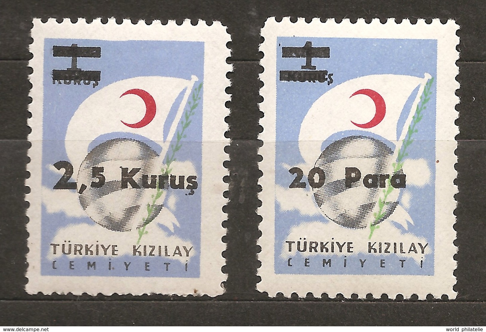 Turquie Türkiye 1956 N° Bienfaisance 203 / 4 ** Croissant Rouge, Surchargé, Croissant-Rouge, Globe, Drapeau - Charity Stamps