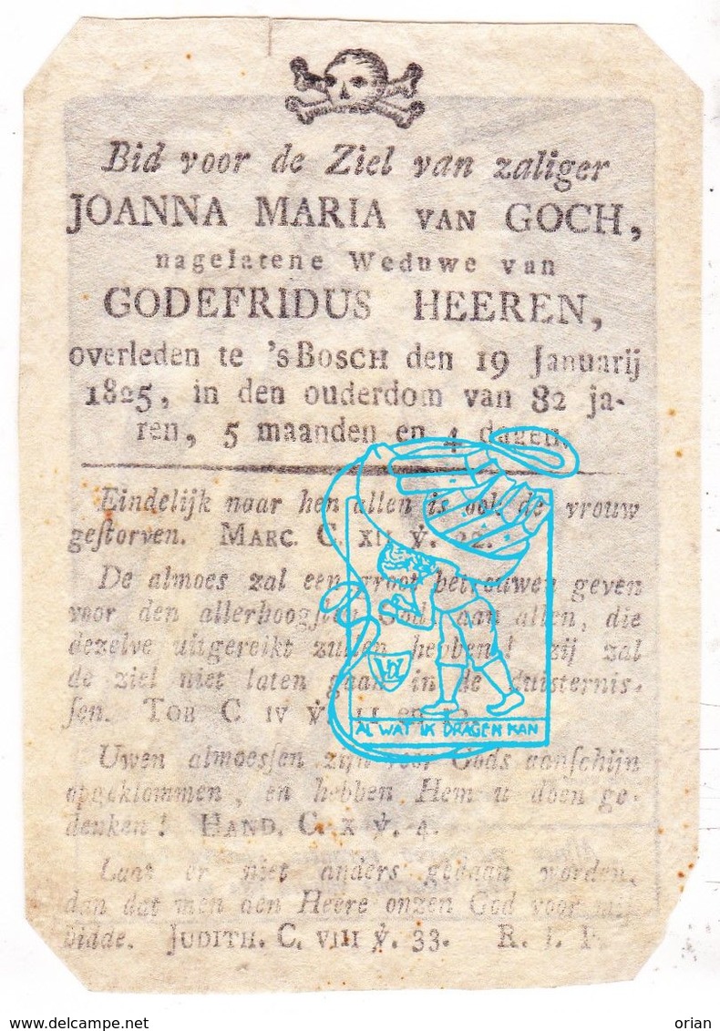 DP Joanna Maria Van Goch Gogh ° 1742 † 's-Hertogenbosch 1825 X Godefridus Heeren / Gravure Hieronymus Wierix ° Antwerpen - Devotieprenten