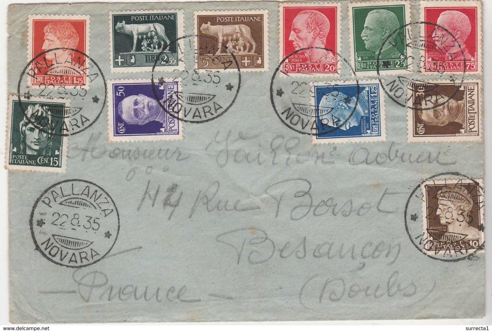 Enveloppe 1935 / Pallanza Novara / Italie / Italia / Bel Affranchissement Multiple - Unclassified