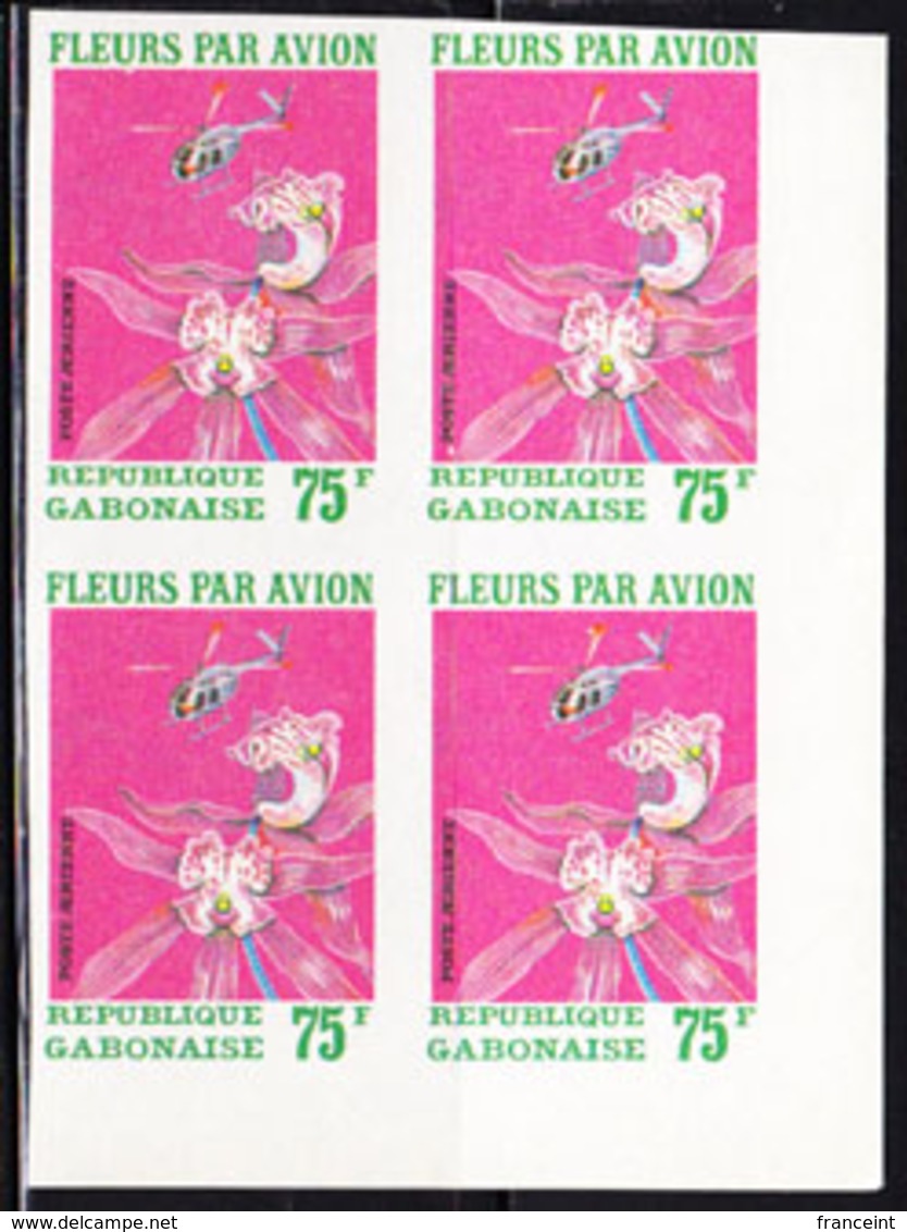 GABON (1971) Orchids. Imperforate Corner Block Of 4. Scott No C110, Yvert No PA116. - Gabon (1960-...)