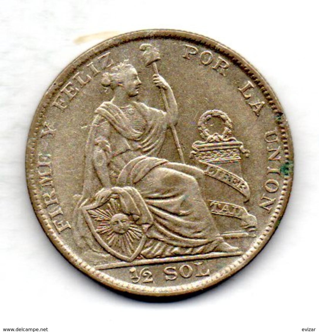 PERU, 1/2 Sol, Silver, Year 1928, KM #216 - Peru