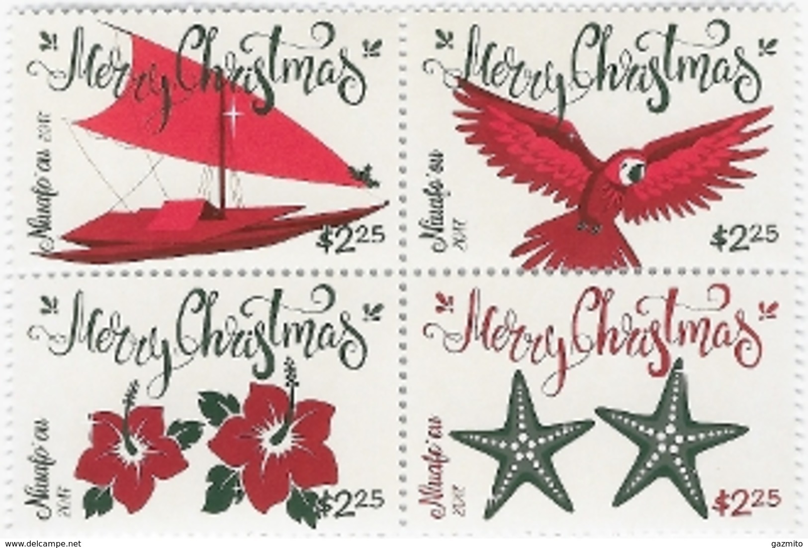 Niuafo'ou 2017, Christmas, Parrot, Flowers, 4val - Tonga (1970-...)