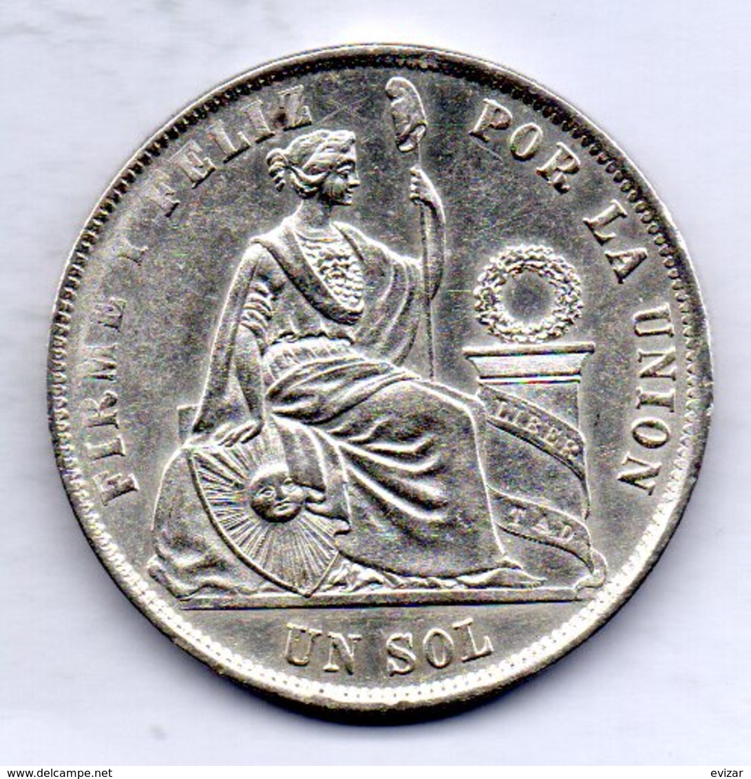 PERU, 1 Sol, Silver, Year 1872, KM #196.3 - Peru