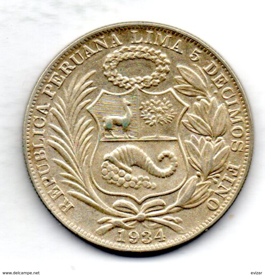 PERU, 1 Sol, Silver, Year 1934, KM #218.2 - Pérou