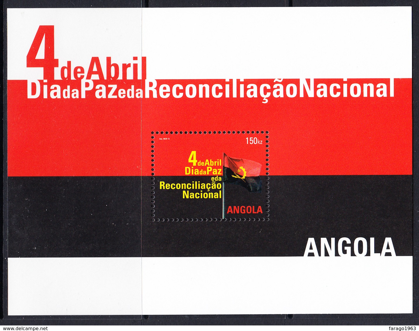 2013 Angola Peace & Reconciliation Day Flags Complete Souvenir Sheet MNH - Angola