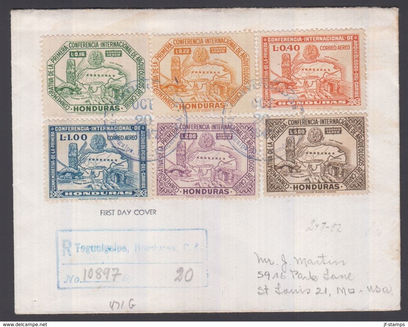 1947. HONDURAS. Complete Set With 6 Stamps CONFERENCIA INTERNACIONAL DE ARQUEOLOGOS. ... (Michel 435-440) - JF362106 - Honduras