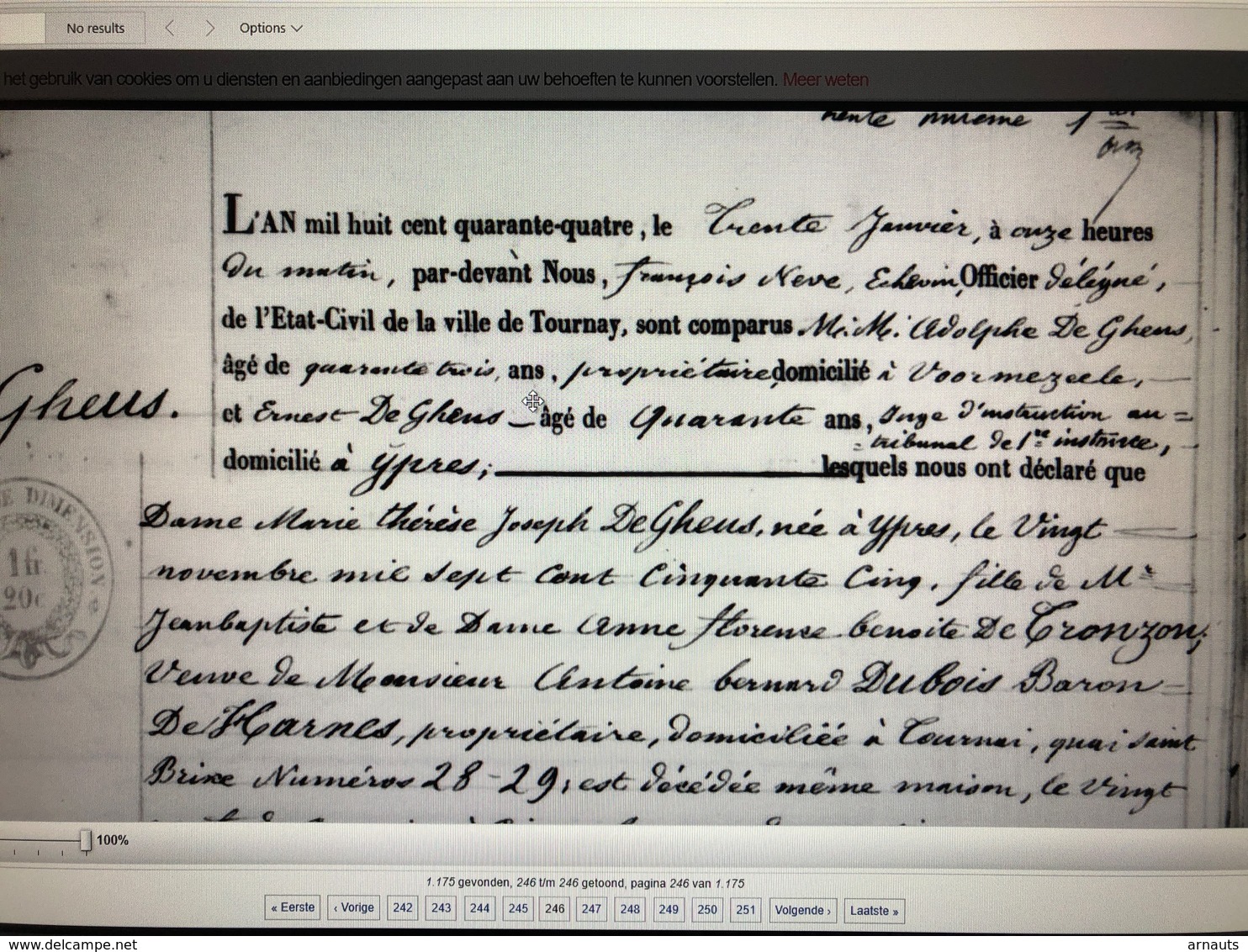 Dame Marie De Gheus De Ten Dale *1755 Ieper +1844 Tournai Doornik Veuve Du Bois Baron De Harnes Voormezele De Tronzon - Obituary Notices