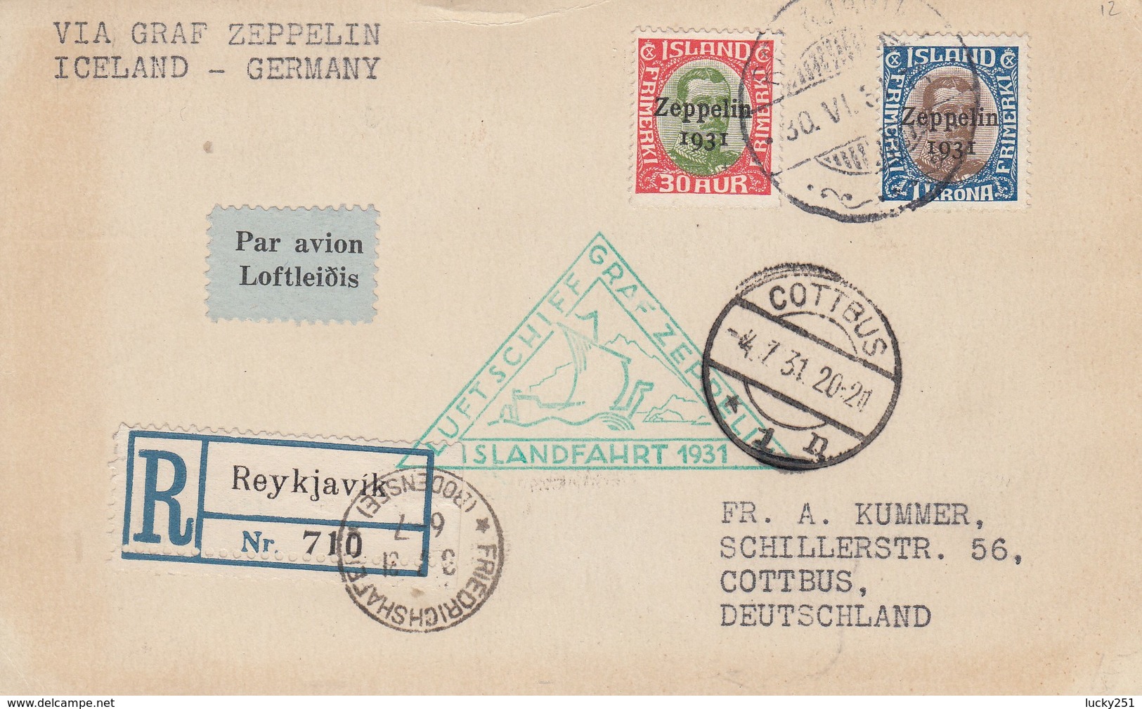 Island - Zeppelin - Carte Oblitérée 30/06/1931 - Island/Allemagne - Zeppelins