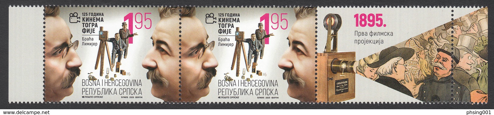 Bosnia Serbia 2020 125 Years Of Cinematography Limiere Brothers Auguste And Louis France Camera Middle Row MNH - Bosnia And Herzegovina