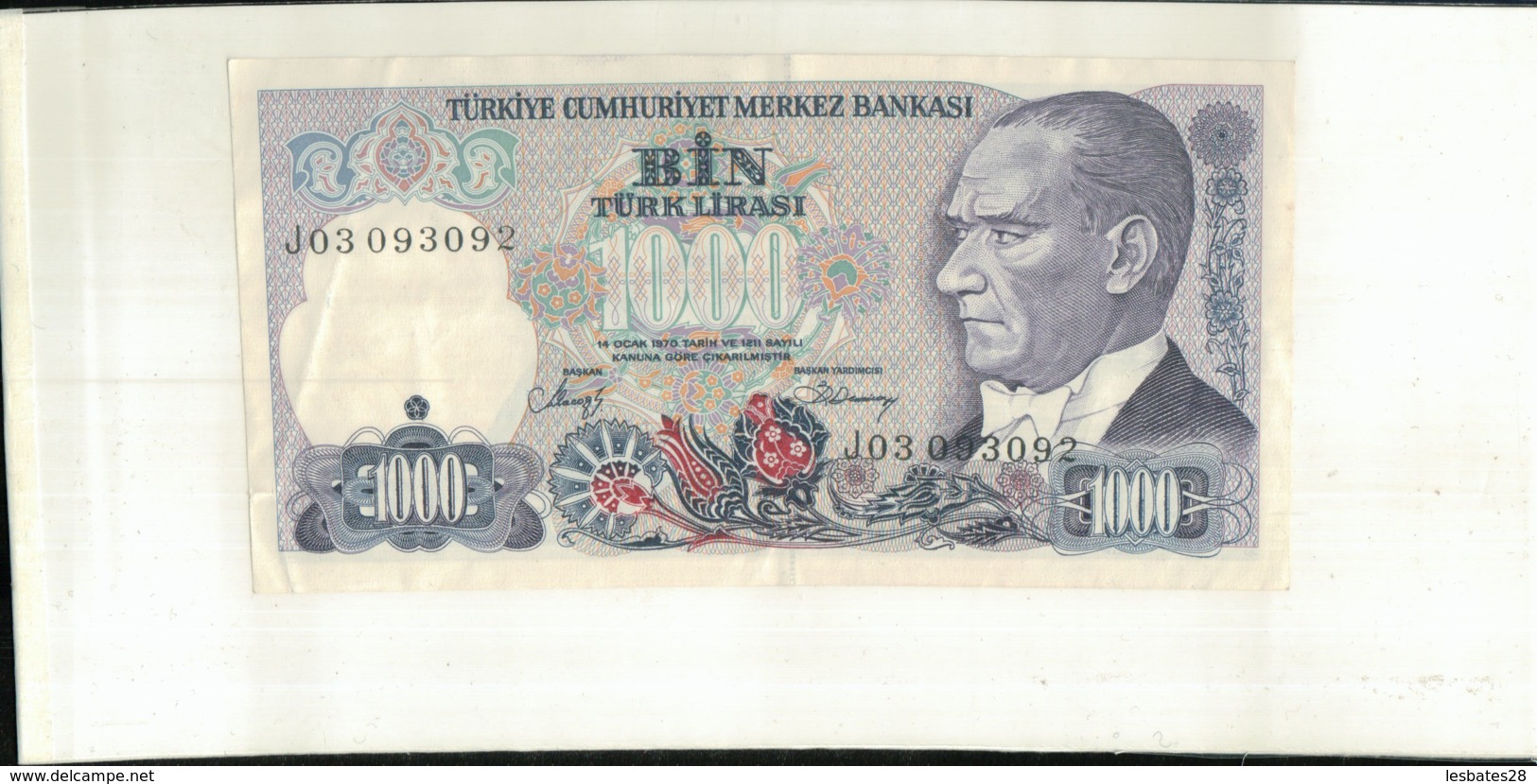 Billet Turquie, 1000 Lira  1970    (Mai 2020  013) - Turchia