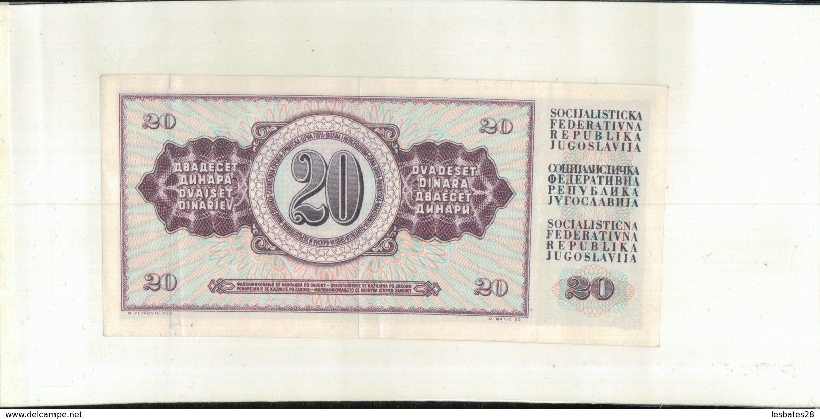 Billet  Yougoslavie 20 Dinara 1978     (Mai 2020  013) - Joegoslavië