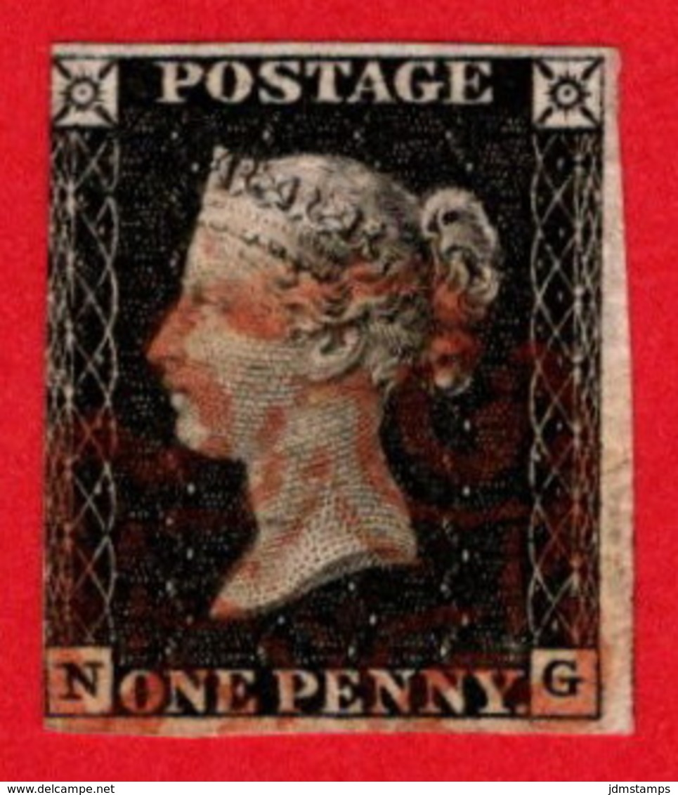 GBR SC #1 U (N,G) 1840 Queen Victoria 3 Margins W/red Cancel CV $375.00 - Oblitérés