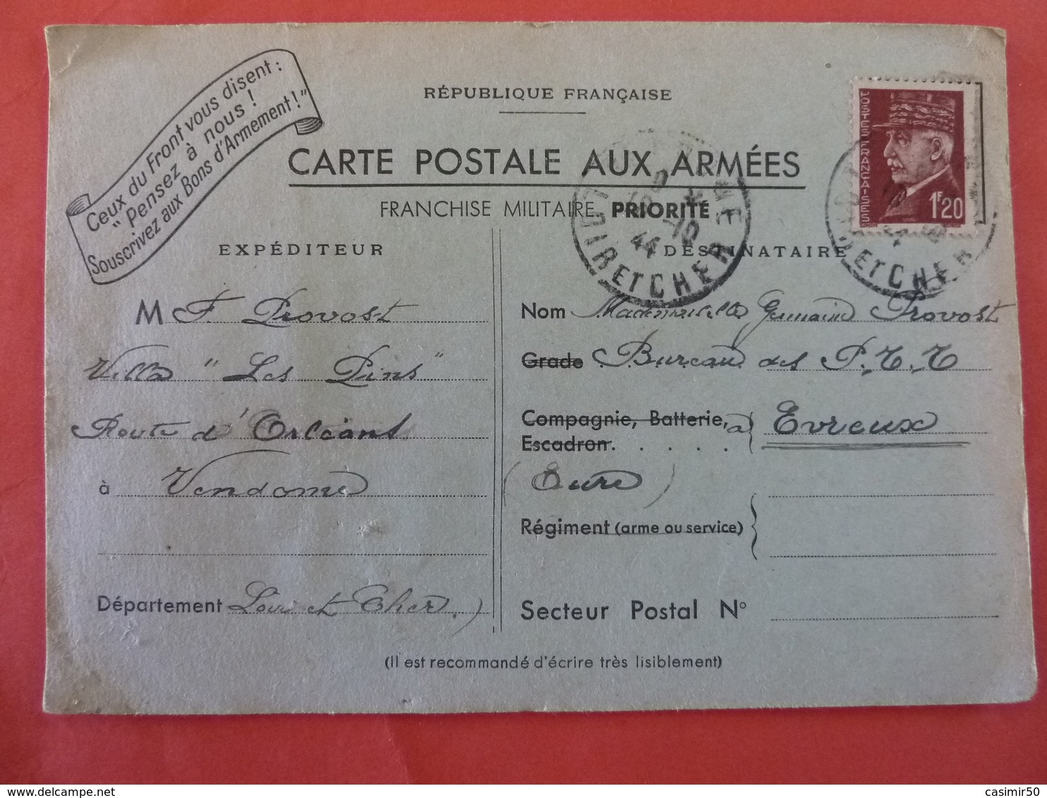 CARTE POSTALE AUX ARMEES - Autres & Non Classés