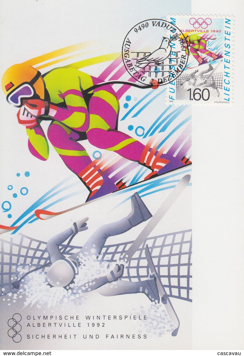 Carte  Maximum  1er  Jour   LIECHTENSTEIN   Jeux  Olympiques  D' Hiver   ALBERTVILLE   1992 - Winter 1992: Albertville