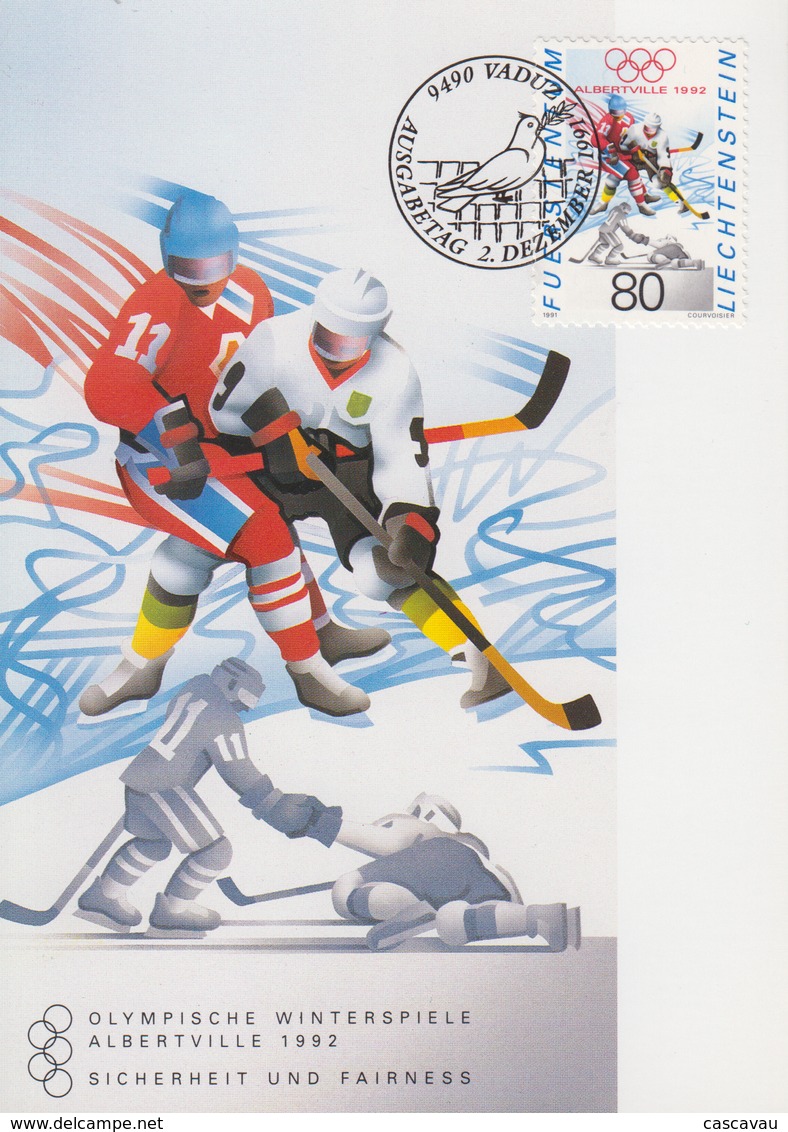 Carte  Maximum  1er  Jour   LIECHTENSTEIN   Jeux  Olympiques  D' Hiver   ALBERTVILLE   1992 - Hiver 1992: Albertville