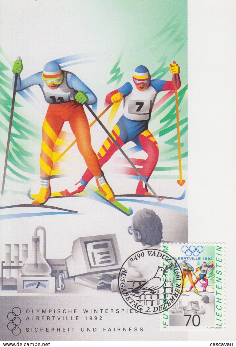 Carte  Maximum  1er  Jour   LIECHTENSTEIN   Jeux  Olympiques  D' Hiver   ALBERTVILLE   1992 - Winter 1992: Albertville